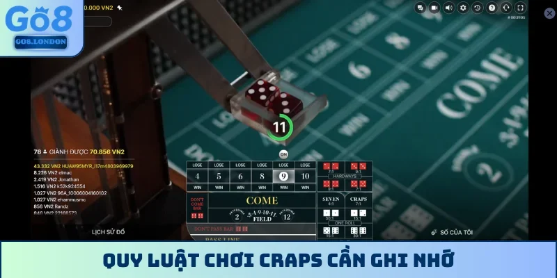 Quy luật chơi Craps cần ghi nhớ